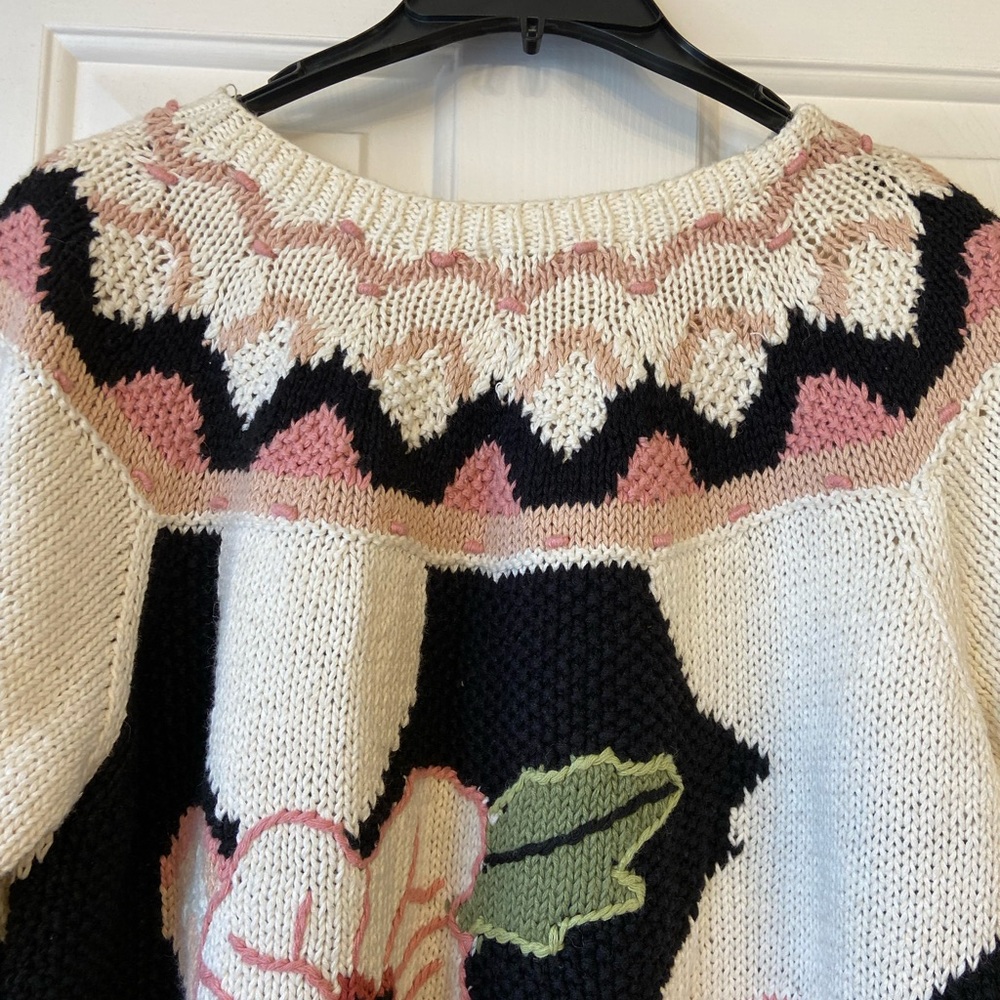 Vintage Jennifer Reed Hand Knitted Floral Oversize Sweater Sz Medium - Picture 11 of 12